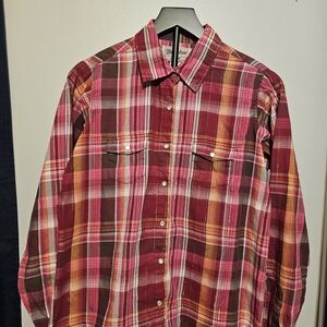 Wrancher by Wrangler Pearl Snap Shirt Women’s Large Plaid Metallic Threading